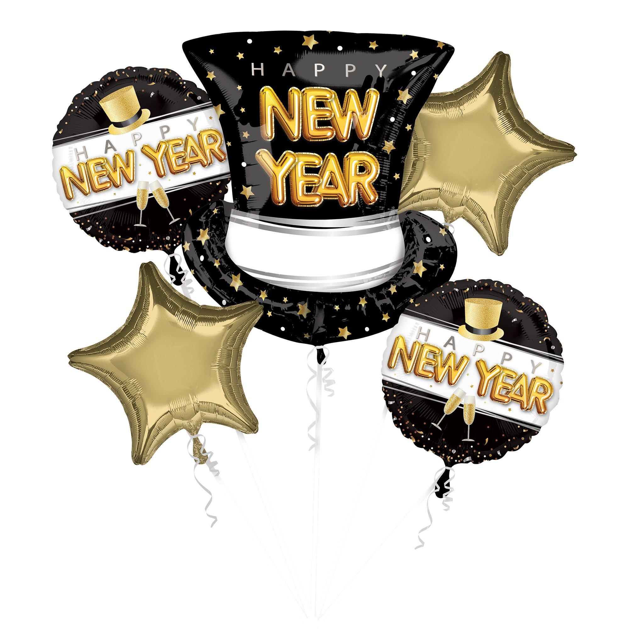 Pop, Clink, Cheers Happy New Year Foil Balloon Bouquet